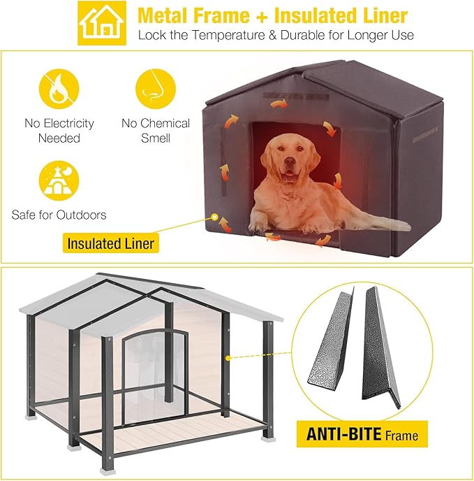 Aivituvin Outdoor Dog House with Chewproof Strong Metal Frame Insulated Outside Dog Kennel Weatherproof for Medium to Large Dogs, (41.5" L x 41.4" D x 34.1" H)-PawvioPets