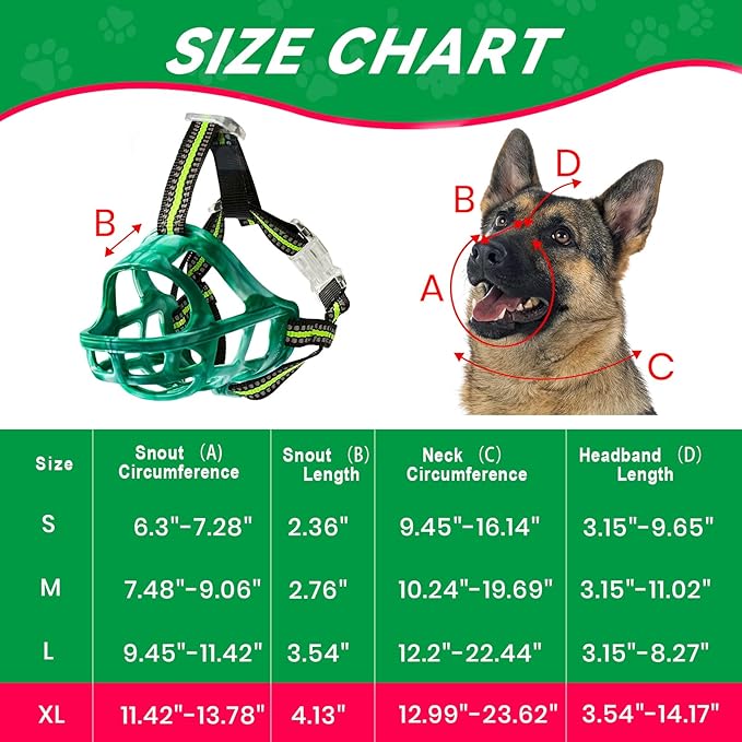 Dog Muzzle, Basket Muzzle for Small Medium Large Dogs, Anti-Biting and Chewing, Lightweight & Sturdy Cage Design, Allows Panting & Drinking, Ideal for Grooming & Training(Green Size XL)-PawvioPets