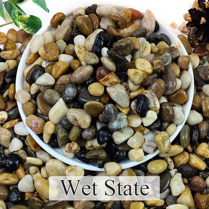 5lbs Natural River Rocks for Plants, 3/8" Aquarium Gravel Decorative Polished Mixed Pebbles for Fish Tank, Gardening, Flower Pots, Vase Fillers, Indoor Water Fountains, Landscaping-PawvioPets