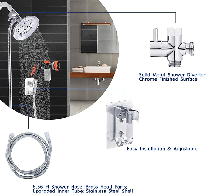Dog Shower Attachment Water Hose Nozzle Sprayer Set with Metal 3-Way Shower Diverter & 6.6 Ft Long Hose for Bathroom Shower Arm Easy Indoor Outdoor Pet Pup Dog Washing Hose attachment-PawvioPets