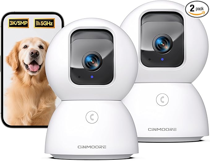 5G Security Camera Indoor 2-Pack, No-Monthly-Fee AI Tracking Facial Recognition, 3K Pet/Dog Camera with Speaker/Phone App, PTZ WiFi Baby Monitor Cameras for Home Security, 0-Glow Night Vision-PawvioPets