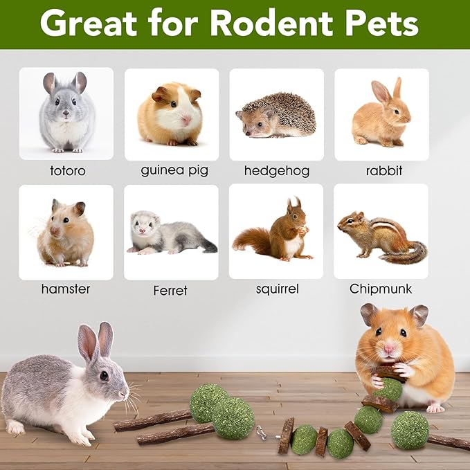 3 Pcs Bunny Chew Toys with 3 Pcs Rabbit Chew Lollipop for Teeth Grinding, Improve Dental Health, Treats for Rabbits Guinea Pigs Chinchillas Bunnies Hamsters-PawvioPets