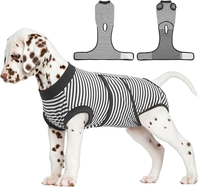 FUAMEY Dog Recovery Suit Male,Dogs Surgery Neuter Suits Puppy Spay Shirts for Female Protect Dog's Skin Anti Licking Abdominal Wounds Doggie Onesie Pet Bodysuit Alternative to Cone Gray Stripes S-PawvioPets