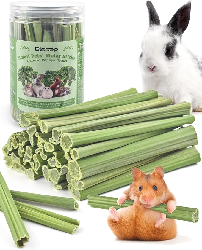 Bissap 50PCS Rabbit Chew Sticks, Natural Papaya Stems Bunny Chews Treats for Rabbits Hamsters Chinchillas Guinea Pigs Small Animals Organic Molar Chewing Snack-PawvioPets