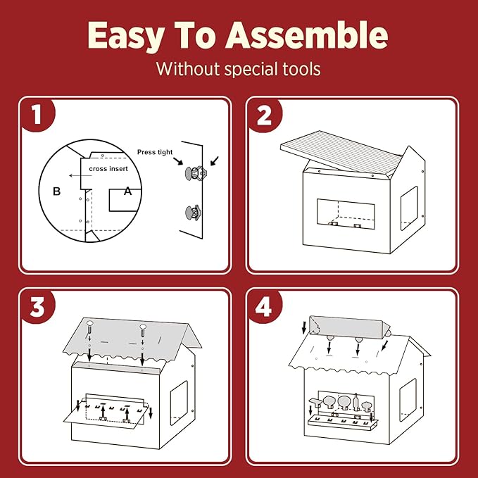 Cat Beds for Indoor Cats, Cardboard Cat House with Scratchers, Korean BBQ, Large Sturdy Cat Furniture Condo Cave Tent, Easy to Assemble Pet Toys Accessories Stuffs, Bunny Small Animals-PawvioPets