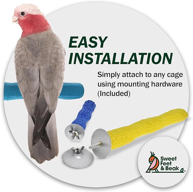 Comfort Grip Safety Perch for Bird Cages - Pedicure Perch for Birds to Keep Nails and Beaks in Top Condition - Safe Easy to Install Bird Cage Accessories - Small 6.5"-PawvioPets