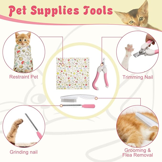 4p Cat Wrap for Cutting Nails Set, Self-Adhesive Cat Wrap Comfortable & Soft Cat Grooming Wrap Suitable for Many Cat Sizes Cat Burrito Wrap for Trimming Nails-PawvioPets