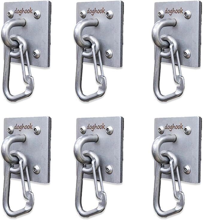 Canine Hitch- Secure Dog Leash Parking Wall Large Hook with Clip 6 Pack - Tie Out Stainless Steel & ABS Mounting Plate for Strength - Practical Lead Management for Home & Business-PawvioPets