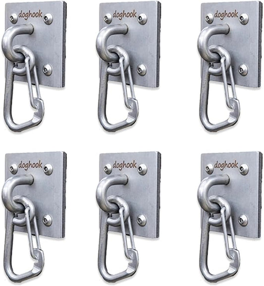 Canine Hitch- Secure Dog Leash Parking Wall Large Hook with Clip 6 Pack - Tie Out Stainless Steel & ABS Mounting Plate for Strength - Practical Lead Management for Home & Business-PawvioPets