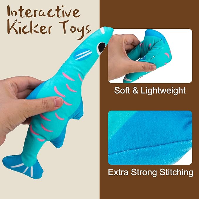 EXPAWLORER Catnip Cat Toys Fish,4 Pcs Durable Cat Kicker Toy with Natural Catnip Cotton,Interactive Bite Resistant Soft Pillow Filled for Indoor Cats Kitten Playing,Drives Bored Cats Crazy with Fun-PawvioPets