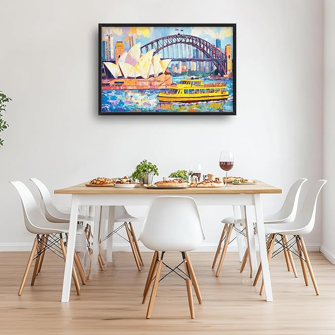 Extra Large Sydney Opera House Framed Wall Art for Living Room,Oversized Abstract Harbour Bridge Cityscape Pictures Wall Decor,Canvas Print Painting Modern Artwork Bedroom Office Bathroom 36L" x 24W"-PawvioPets