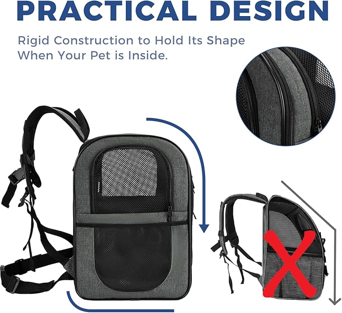 Apollo Walker Pet Carrier Backpack for 4-15lb Cats and Dogs, Puppies, Safety Features and Cushion Back Support | for Travel, Hiking, Outdoor Use (Gray)-PawvioPets