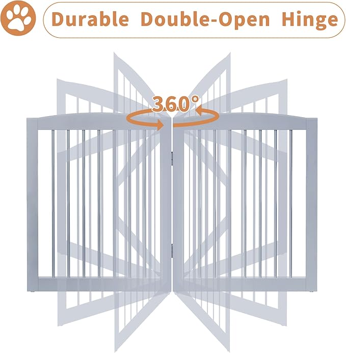 Freestanding Pet Gate for Dogs, Foldable Wooden Dog Gate for House, Extra Wide Indoor Pet Barrier for Stair, Doorway, Hall, Support Feet Included, 120 Inch Wide, 6 Panels 24", Grey-PawvioPets