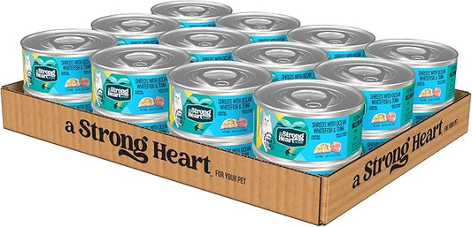 A Strong Heart Canned Wet Cat Food, Shreds with Ocean Whitefish & Tuna - 5.5 oz Cans (Pack of 24), Made in The USA with Real Ocean Whitefish & Tuna-PawvioPets