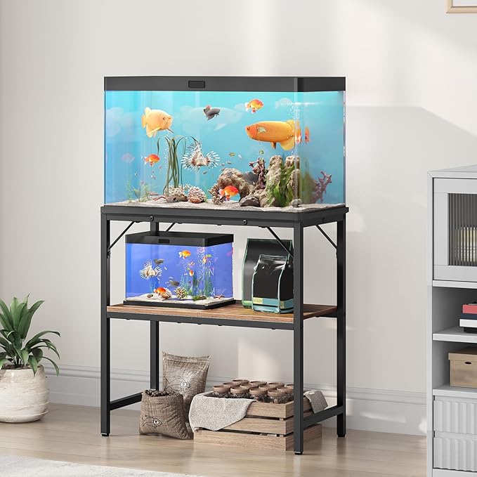 20 Gallon Fish Tank Stand, Aquarium Stand with 2-Tier Storage Shelves, Heavy Duty Breeder Turtle Terrarium Stand Rack for Home Office, 24.0" L x 11.8" W x 24.4" H, Rustic Brown FTHR2001-PawvioPets