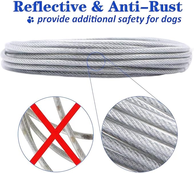 Dog Tie Out Cable for Dogs Outside Up to 125/250lbs,10/20/30/50FT Long Dog Leash&Chains,Small-Large Dogs Runner Cable for Yard,Heavy Duty Lead Line for Outdoor,Camping,Yard(250lbs 50FT, Silver)-PawvioPets