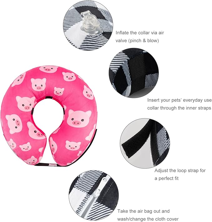 CuteBone Inflatable Dog Neck Donut with Removable Soft Fleece Covers for Small/Medium/Large Dogs and Cats After Surgery GWB01XL-PawvioPets