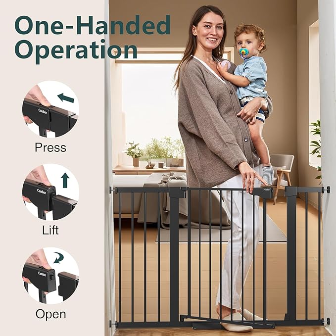 Cumbor 29.7-48" Baby Gate for Stairs, Mom's Choice Awards Winner-Dog Gate for Doorways, Auto Close Safety Pet Gate for Dogs Indoor, Easy Install Pressure Mounted Child Gate with Walk Thru Door, Black-PawvioPets