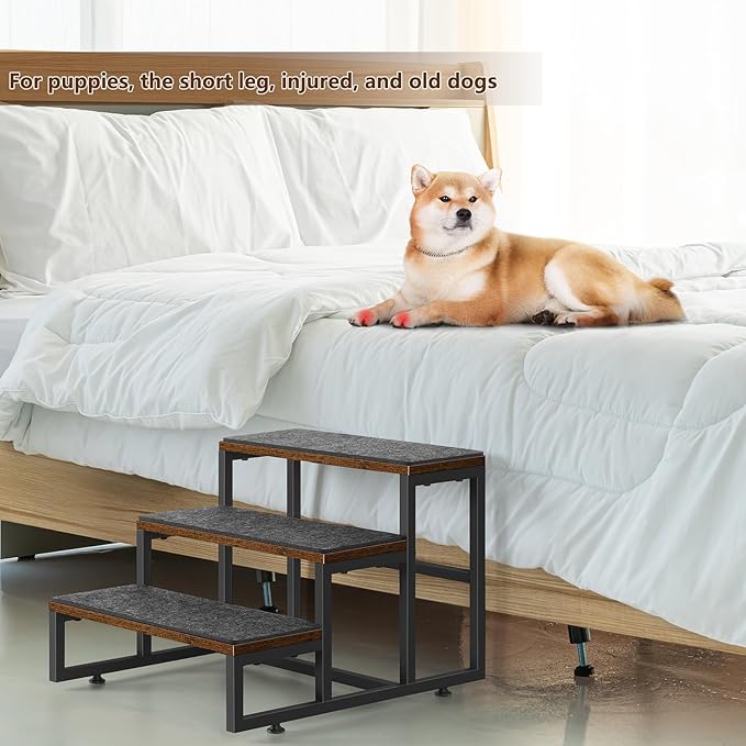 Dog Stairs for Small Dogs 3 Steps Pet Stairs Dog Stairs Steps for Couches High Beds, Non-Slip Indoor Dog Ramp, Holds Up to 100lbs-PawvioPets
