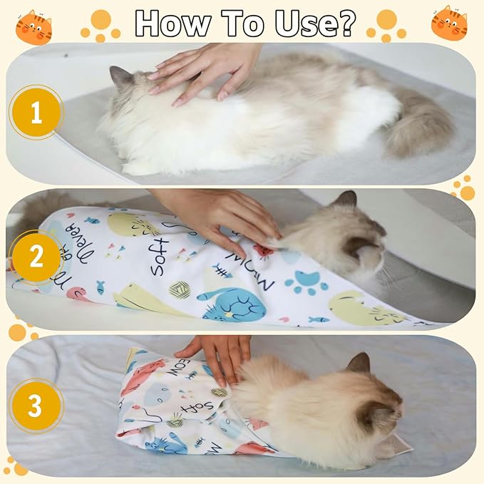 27.6" Cat Wrap for Grooming-Premium Cat Grooming Wrap Cat Restraint for Nail Clipping, Self-Adherent Soft Cat Blanket to Wrap Cat Anti-Scratch Anti-Escape Grooming Bag (White, XL(Within 17lbs))-PawvioPets