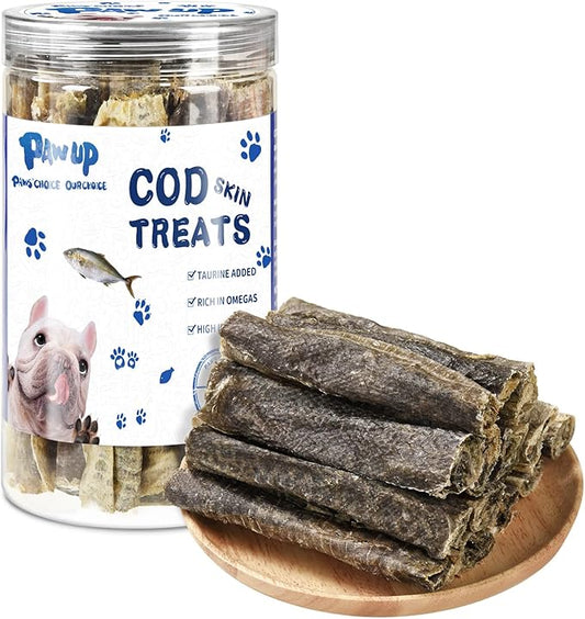 Dog Treats, Cod Skins Dog Treat with Taurine, One-Ingredient Grain-Free Chew Fish Skin Rolls Rich in Omega3, 8 oz-PawvioPets