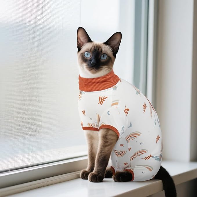 DENTRUN Cat Surgery Recovery Suit Female Male Soft Onesie, Kitten Surgical Collar Cone Alternative Shirt, Abdominal Wounds Anti-Licking Pajama for Small Pets Spay, Cat Body Suit Post Surgery-PawvioPets