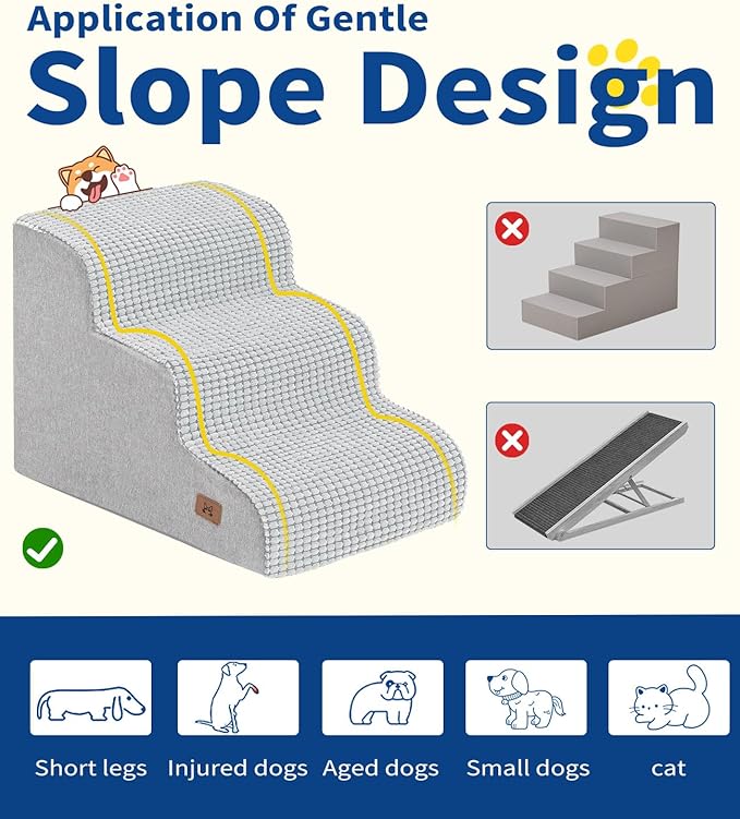 Dog Step for Bed, Dog Stair 3-Step 35D Pet Stair 15.7" H for High Bed or Sofa Non-Slip Balanced Pet Step Indoor, Light Grey-PawvioPets