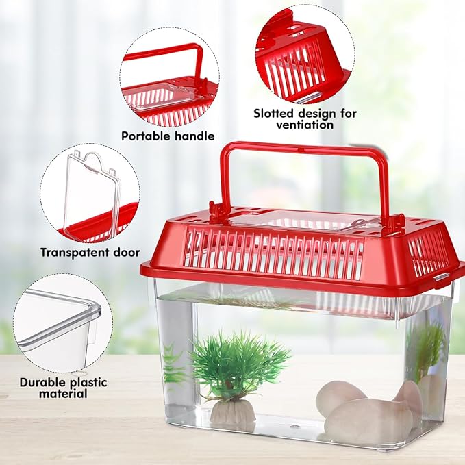 5pcs Small Fish Carrier with Breathable Lids, Portable Betta Fish Tank, Clear Breeding Boxes for Lizard, Turtle, Tarantula（Assorted Color）-PawvioPets