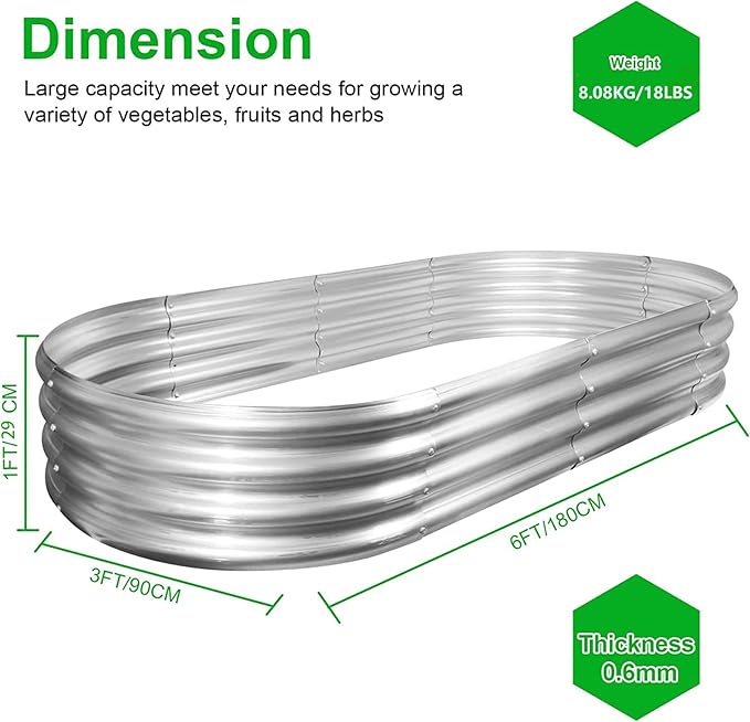2Pack Raised Garden Bed 6×3×1FT,Galvanized Planter Box Oval Large Matel Steel Backyard Beds Outdoor for Vegetables,Flowers,Herbs,Plant-PawvioPets