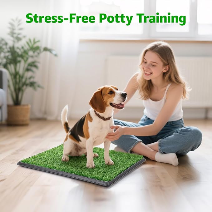 Dog Grass Pet Loo Indoor/Outdoor Portable Potty, Dog Litter Box, Artificial Grass Patch Bathroom Mat and Washable Pee Pad for Puppy Training, Full System with Trays (Pet Training Tray, 20"x25")-PawvioPets