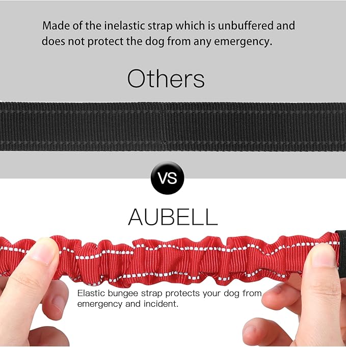 AUBELL Dog Seat Belt for Car,Updated 3-in-1 Adjustable Reflective Bungee Heavy Duty Dog Car Harness Tether with Clip Hook Latch & Buckle,Swivel Zinc Alloy Carabiner,Red-PawvioPets