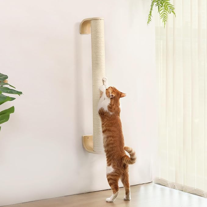 FUKUMARU Cat Wall Scratcher, 28" Wall Mounted Kitten Scratching Post, Sturdy Sisal Climbing Tree for Indoor Cats-PawvioPets