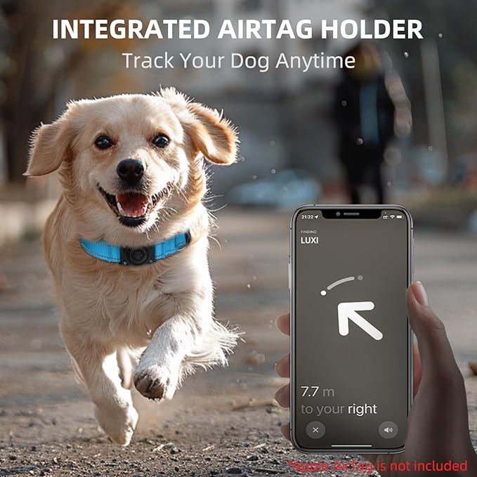 Airtag Dog Collar - 100% Waterproof Air tag Dog Collar Holder for Apple AirTag, Reflective, Soft Padded, Everlasting, GPS Dog Collar for Small Medium Large Dogs (Blue, S)-PawvioPets