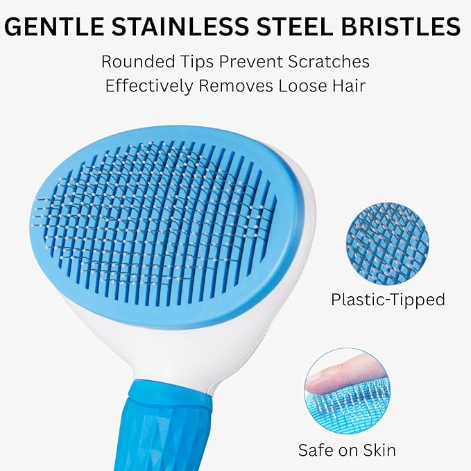 AIXINPET Cat & Dog Self Cleaning Slicker Brush - Easy to Remove Loose Fur, Harmless Deshedding Grooming Tool, Massaging Function - Suitable for Shedding & Furry Pets, like Rabbits and Ferrets-PawvioPets