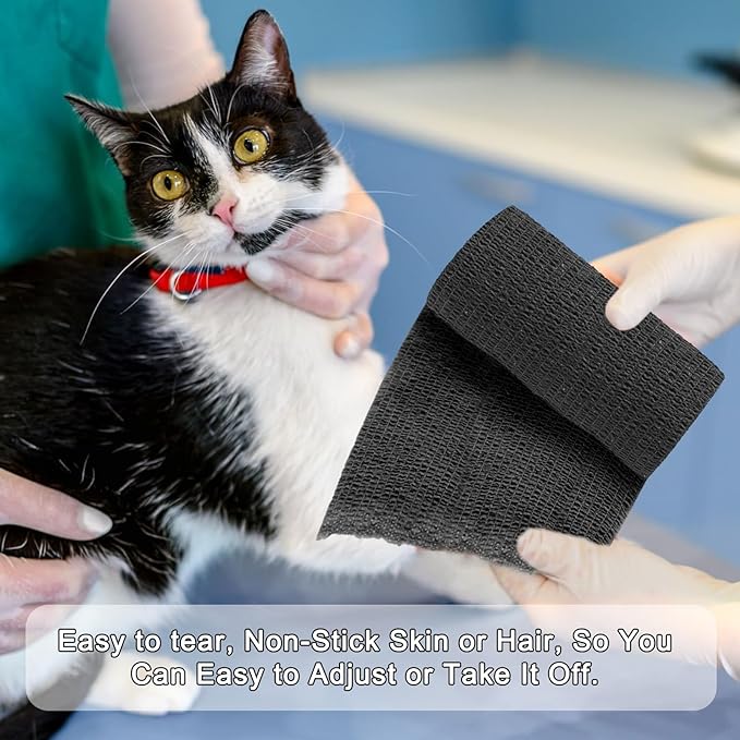 24 Pack Self Adhesive Bandage Wrap, 4” x 5 Yards Cohesive Medical Tape Elastic Grip Tape Black Sports Tape Athletic for Ankle, Wrist Sprains, Pet First Aid (Black, 4 Inch)-PawvioPets