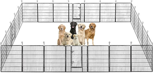 BestPet Dog Playpen Indoor 40 inch 24 Panels Metal Dog Pen Pet Dog Fence Outdoor Exercise Pen with Doors,Pet Puppy Playpen for RV Camping Yard, Black-PawvioPets
