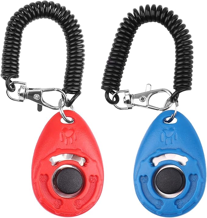 Dog Training Clicker with Wrist Strap - OYEFLY Durable Lightweight Easy to Use, Pet Training Clicker for Cats Puppy Birds Horses. Perfect for Behavioral Training 2-Pack (Red and Blue)-PawvioPets