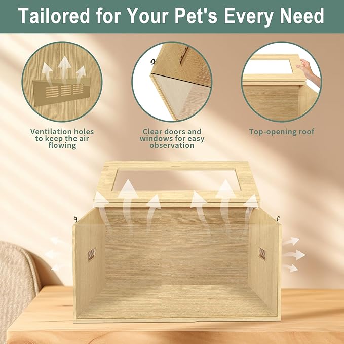 24" Hamster Cage, Top Opening Lockable Roof Door Gerbil Cage, Dwarf Hamster Cage with Hygrometer, Mice and Small Animal Habitat, Chewproof Syrian Hamster Enclosure, (Wooden, 24" L x 16" W x 16" H)-PawvioPets