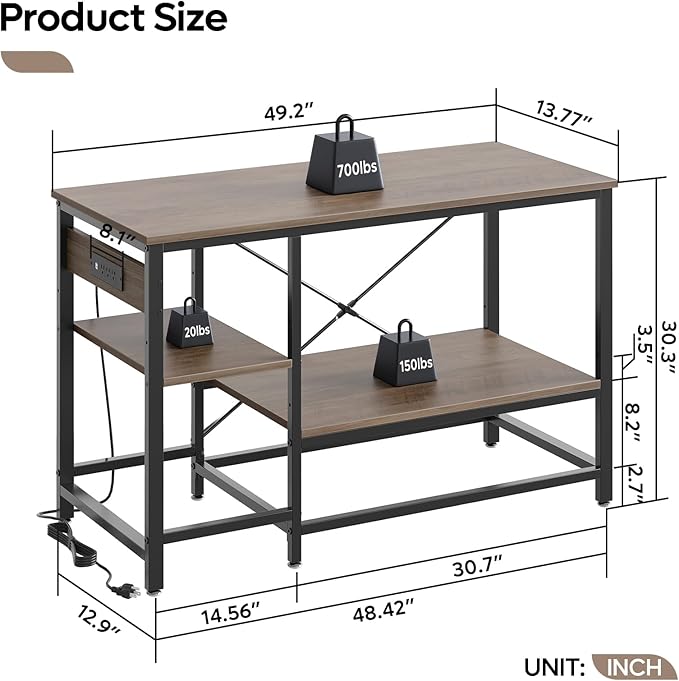 55 Gallon Fish Tank Stand with Charging Station, 49.2x13.8 Metal Aquarium Stand with 3-Tiers Adjustable Storage Shelves, 6-Legs Reptile Terrarium Stand, 700 LBs-PawvioPets