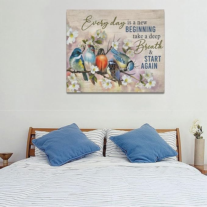 Bird Wall Art Farmhouse Flower Branch Pictures Rustic Country Birds Wall Decor Floral Canvas Print Painting Artwork for Bathroom Living Room Bedroom 20"x24"-PawvioPets