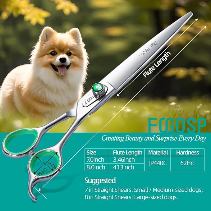 7'' Straight Dog Grooming Scissors Professional Grooming Shears for Dogs Cat Pet Japan 440C Stainless Steel Dog Cutting Scissors for Grooming Right Handed-PawvioPets