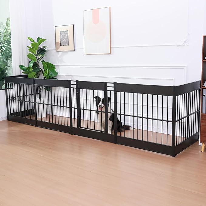 Dog Playpen, 35.4" Height Dog Pen Indoor, Heavy Duty, Safe and Sturdy, Furniture Style Puppy Pen (12 Panels (35.4" High), Black)-PawvioPets