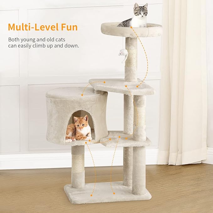 BestPet Cat Tree 36 inch Tall Scratching Toy Activity Centre Cat Tower Cat Condo Multi-Level Furniture Scratching Posts for Indoor Cats,Beige-PawvioPets