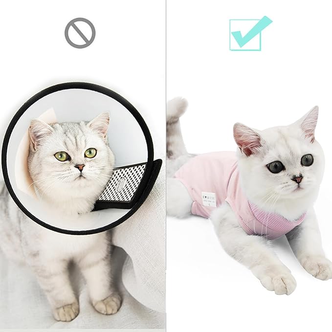 DOTON Cat Recovery Suit for Male and Female Surgical Post Surgery Soft Cone Onesie Shirt Clothes Neuter Licking Protective Diapers Outfit Cover Kitten Spay Collar(M, Pink)-PawvioPets
