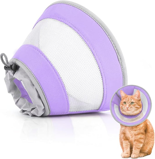 Breathable Air Mesh Cat Cone Collar Soft to Stop Licking, Adjustable, Foldable Lightweight Kitten Cones After Surgery Recovery for Cats & Kittens (Purple, S)-PawvioPets