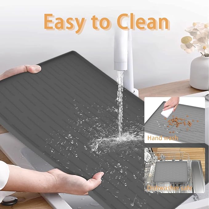 24" x 16" Dog Food Mat, Silicone Pet Mats for Food and Water, Nonslip Pet Feeding Mats for Floors, Dog Cat Bowl Mat with Raised Edges, Black-PawvioPets