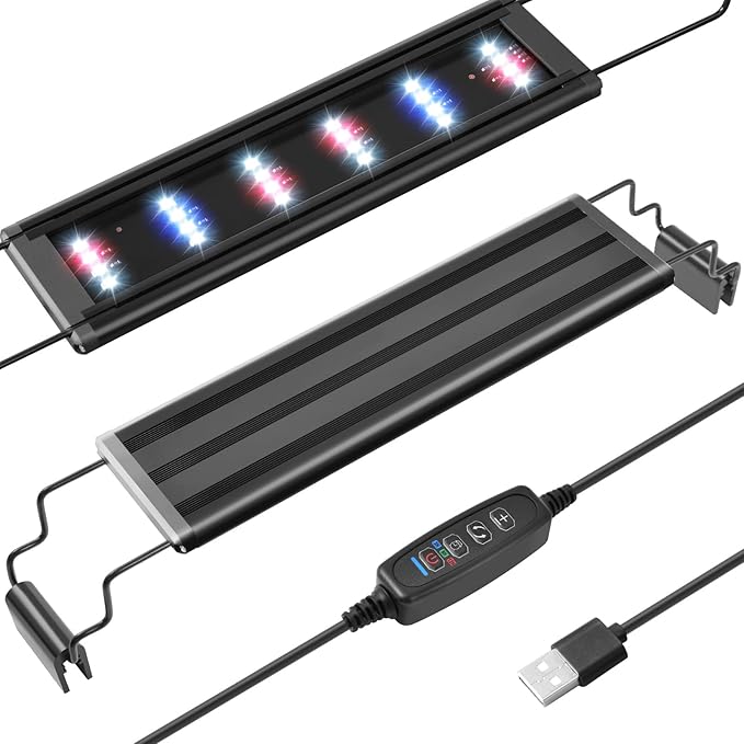 FEDOUR USB Mini Aquarium LED Light, Full Spectrum Aquarium Light with Extendable Brackets, Adjustable Aquarium Plant Light with External Controller, for Freshwater Tank (11-16in)-PawvioPets