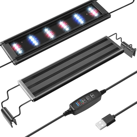 FEDOUR USB Mini Aquarium LED Light, Full Spectrum Aquarium Light with Extendable Brackets, Adjustable Aquarium Plant Light with External Controller, for Freshwater Tank (11-16in)-PawvioPets