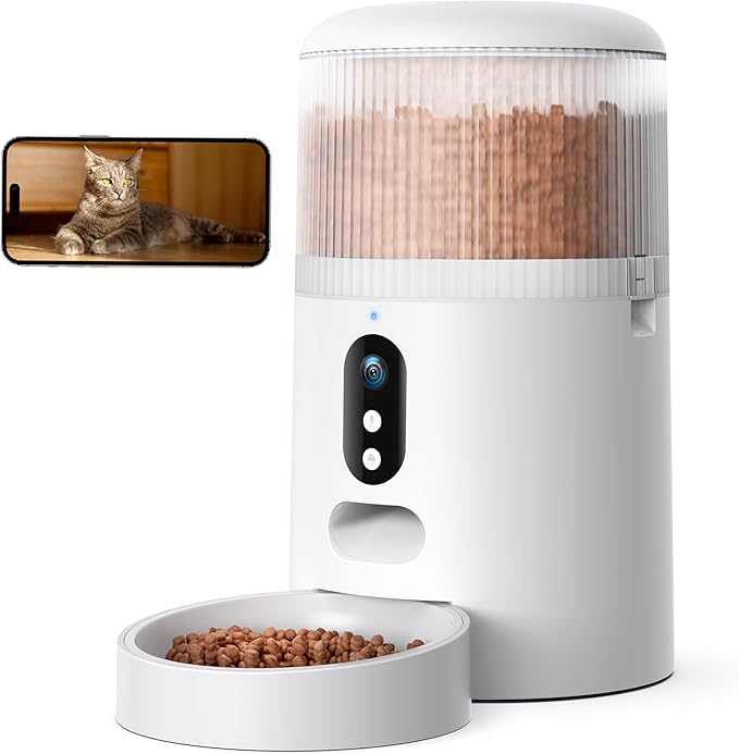 faroro Automatic Cat Feeder with Camera, 3MP HD Video & Night Vision, 5G/2.4G WiFi Smart Pet Feeder with APP Control, 2-Way Audio, Motion Alerts, Low Food Sensor, Timed Cat Feeder for Cats & Dogs, 4L-PawvioPets