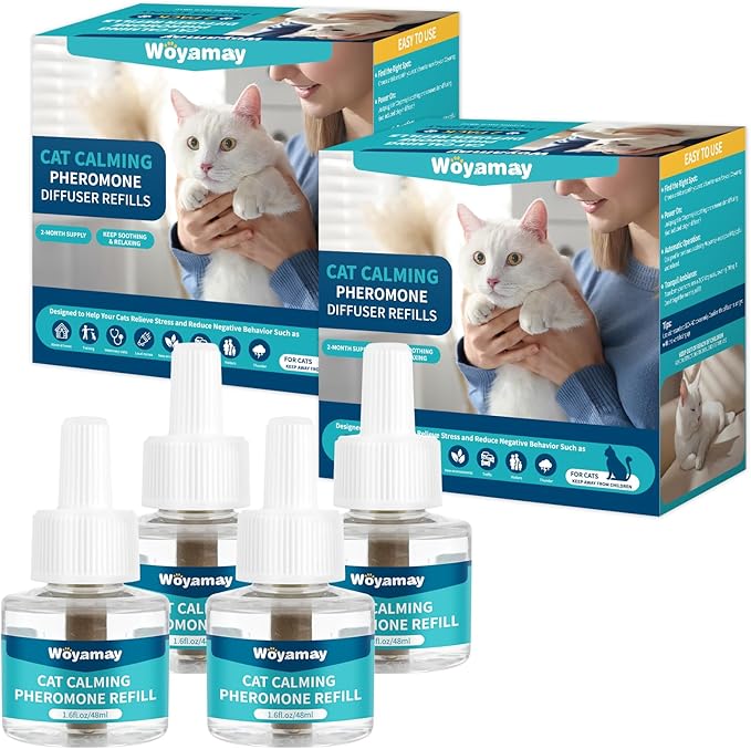 Cat Calming Diffuser Refills - 4 Pack Cat Pheromones Calming Diffuser for Cat Anxiety Relief, Cat Pheromone Diffuser, 120 Days Pheromone Diffuser to Calm Cats, Fits All Common Diffuser Heads-PawvioPets